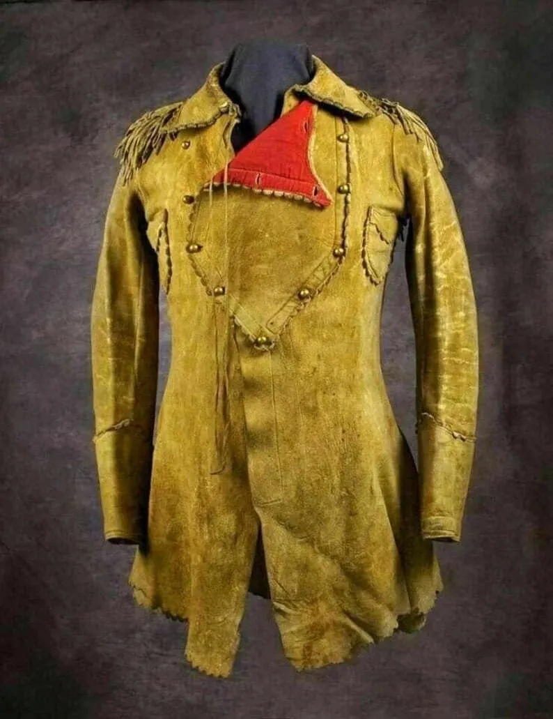 Men's Native American Handmade Rare Buckskin Leather Jacket Coat War Shirt Brand New Western Jacket