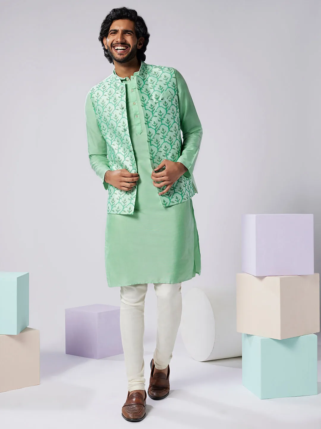 Men's Sea Green Only Nehru Jacket