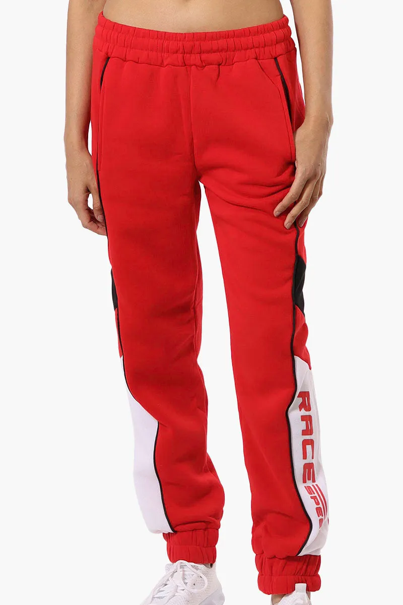 New Look Race Side Print Fleece Joggers - Red