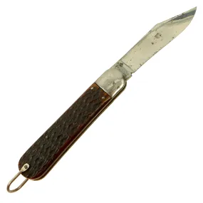 Original U.S. WWII Airborne Schrade "Presto" M2 Knife with Red Imitation Jigged Bone Handle