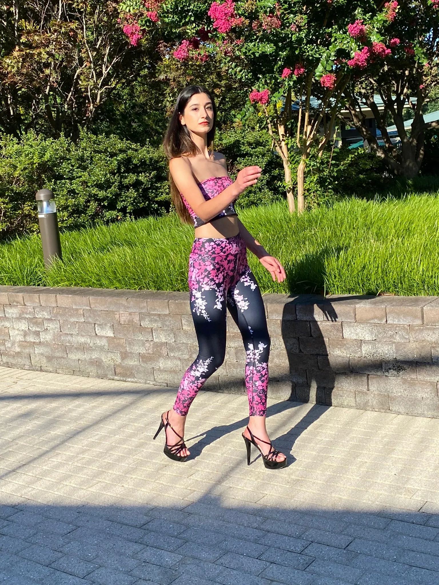 Pink Ombre' Leaves High Waist Pocket Leggings