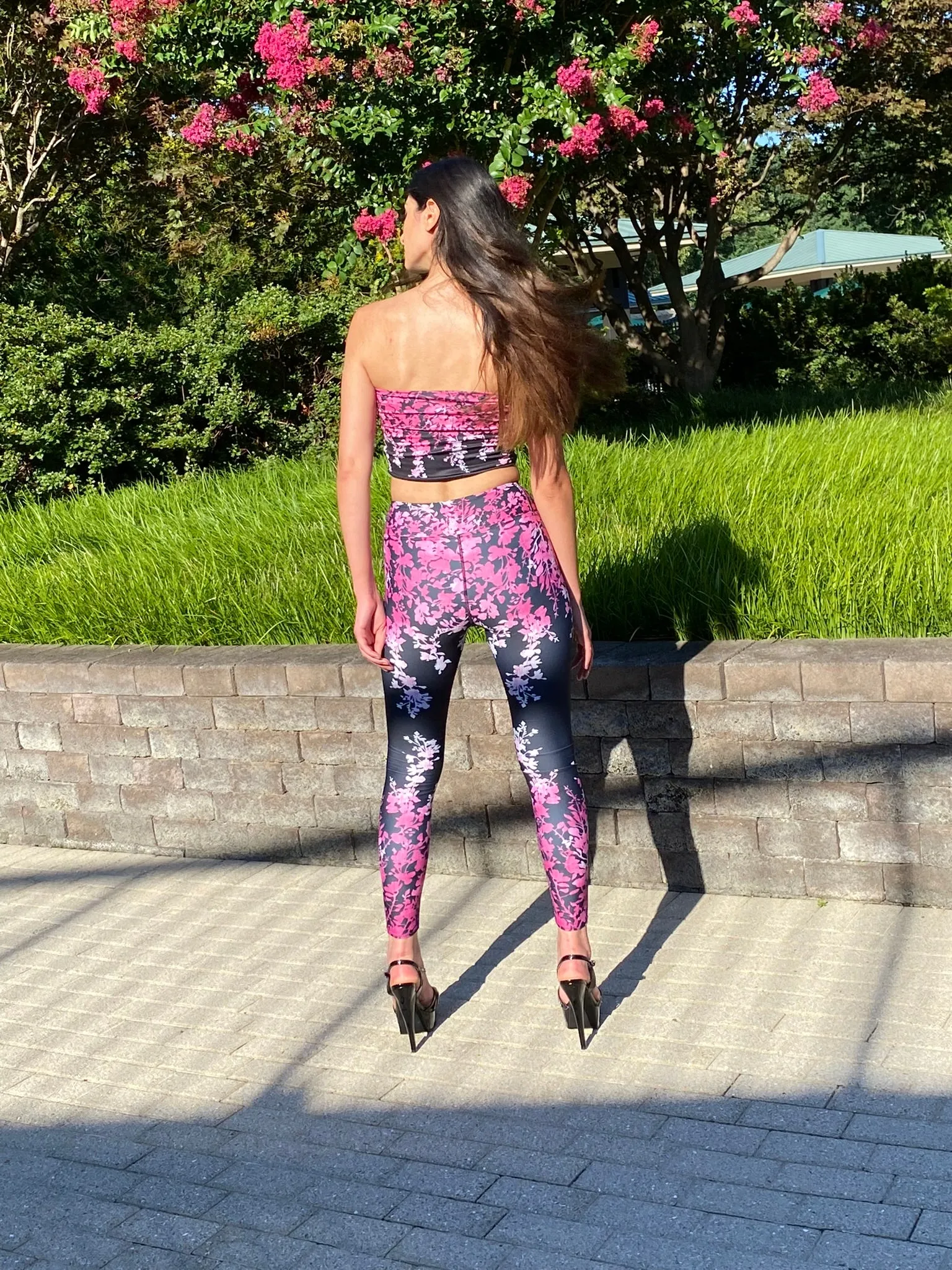 Pink Ombre' Leaves High Waist Pocket Leggings