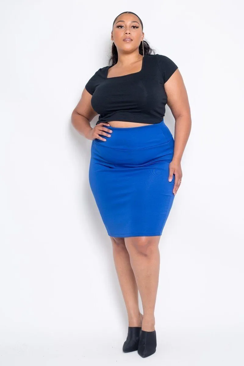 Plus Size Everyday Basic High Waist Pencil Midi Skirt