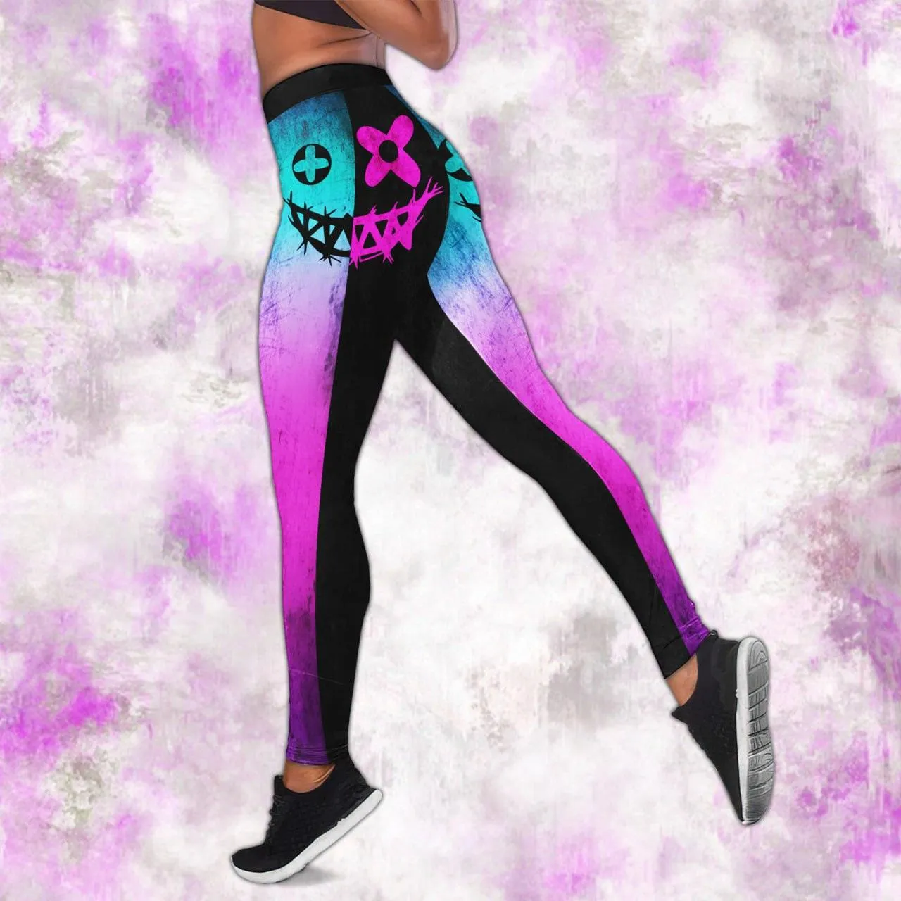 Purple Black Smile Skull Tanktop and Leggings