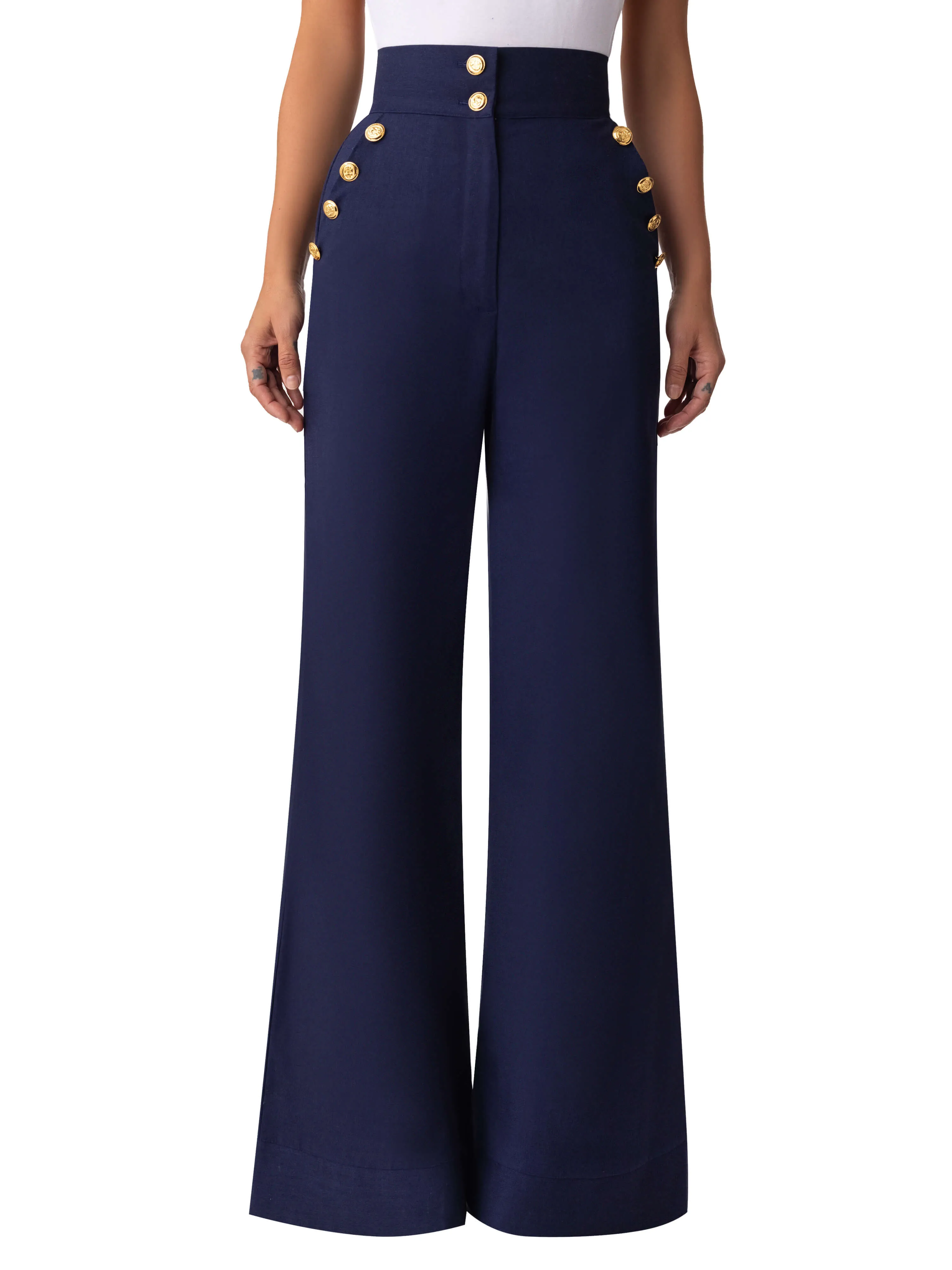 "Bay" Nautical Navy High Waist Pants