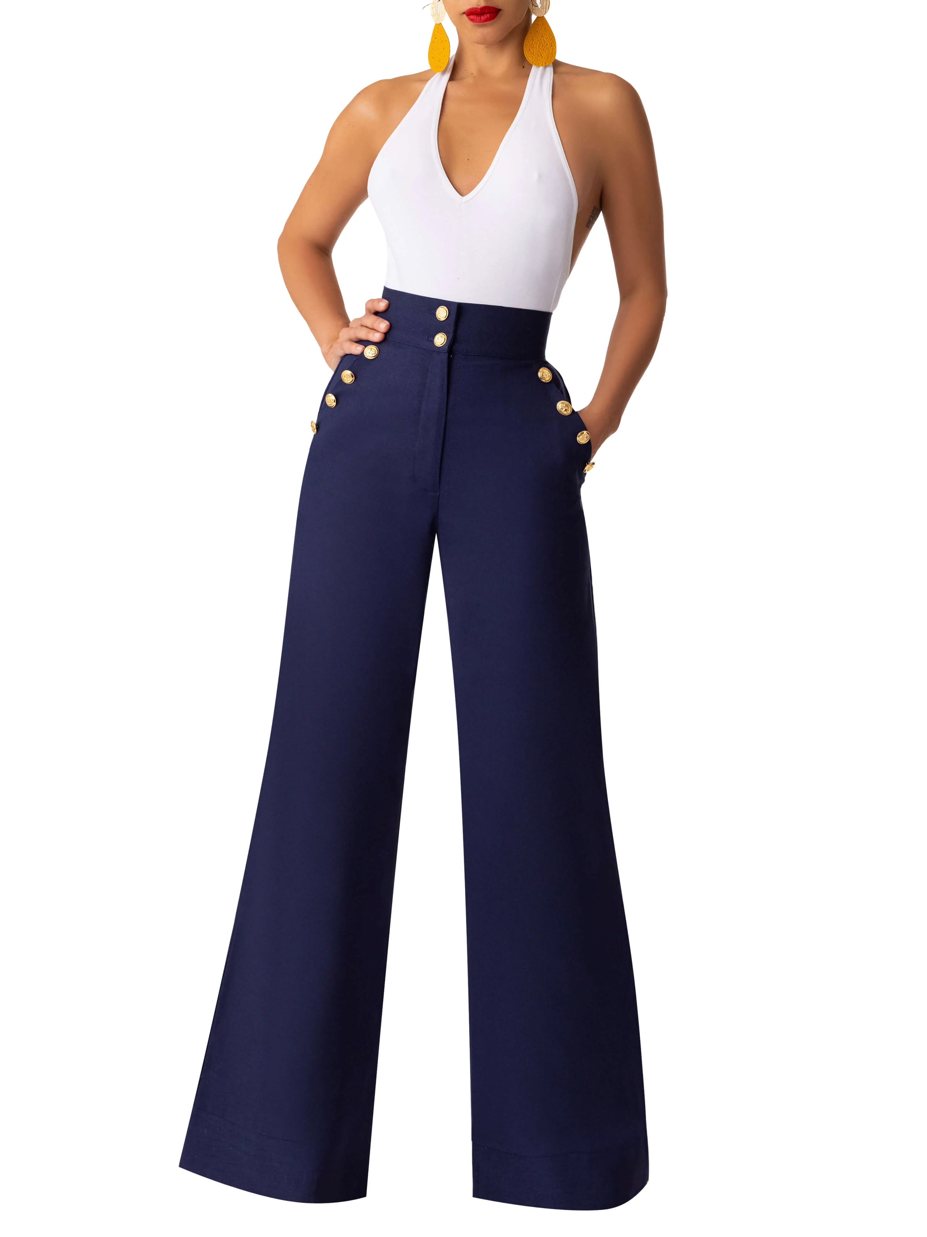 "Bay" Nautical Navy High Waist Pants