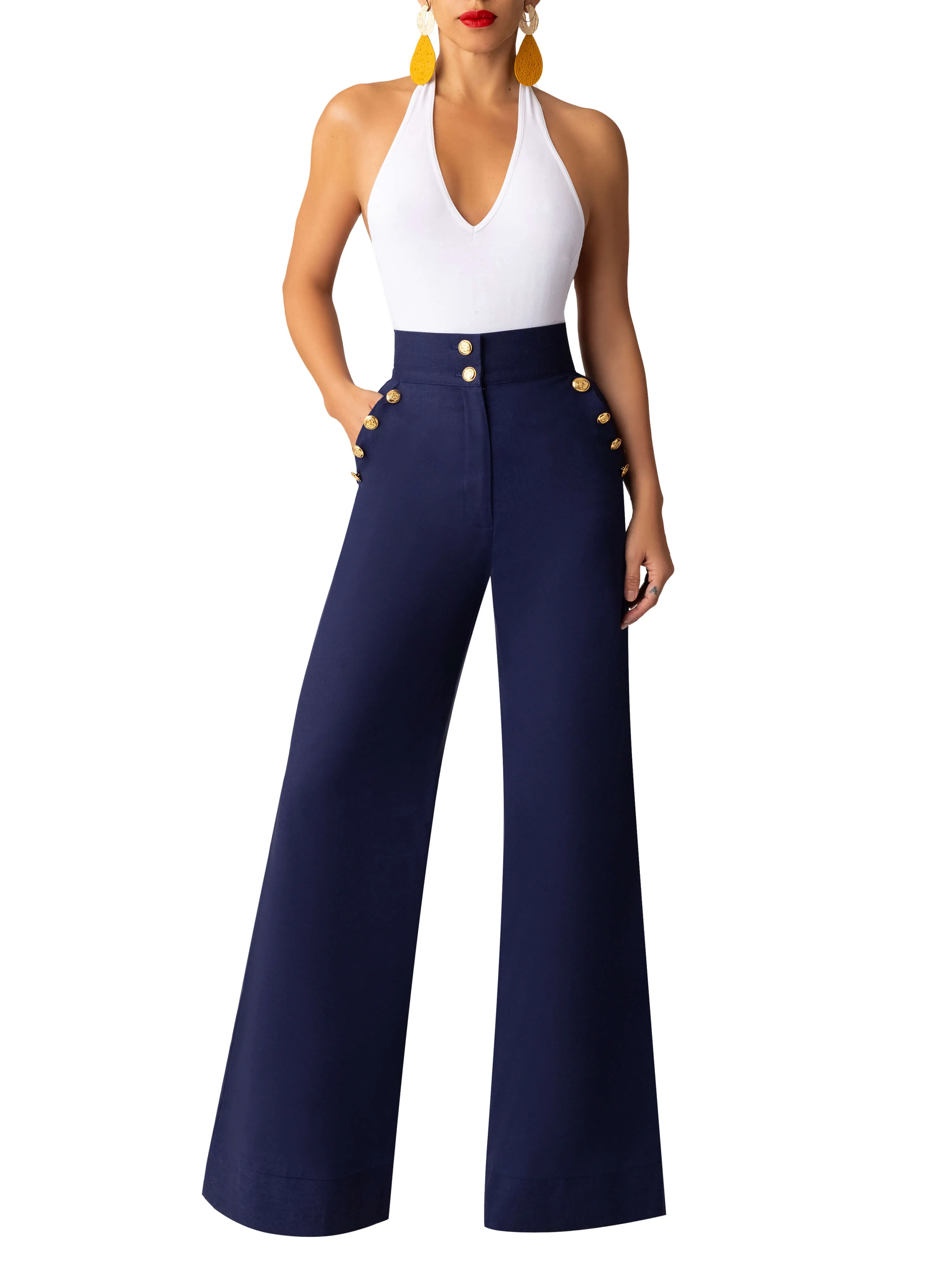 "Bay" Nautical Navy High Waist Pants