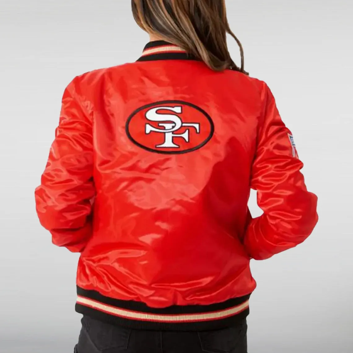 Red Satin 49ers Bomber Jacket