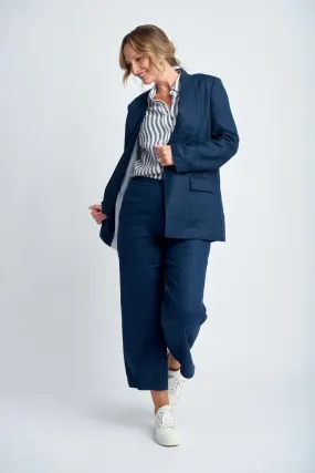 Relaxed Linen Blazer Navy