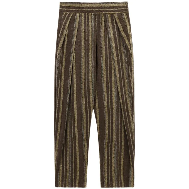 Retro Striped High-waist Casual Pants