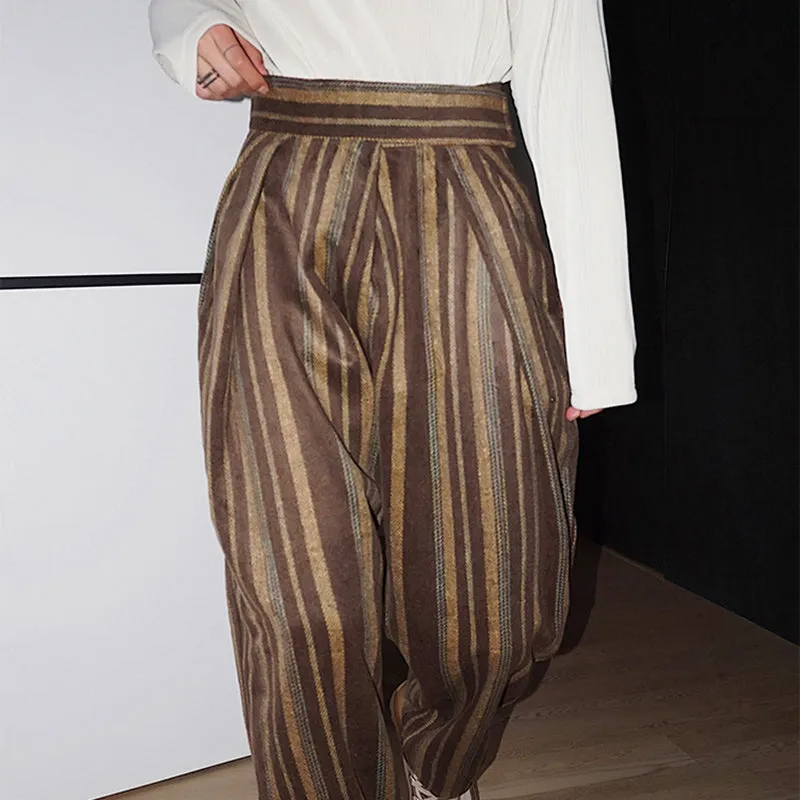 Retro Striped High-waist Casual Pants