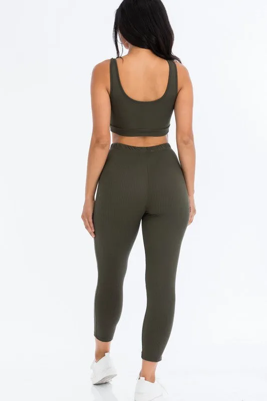 Ribbed Bra Top & Leggings Active Yoga Set