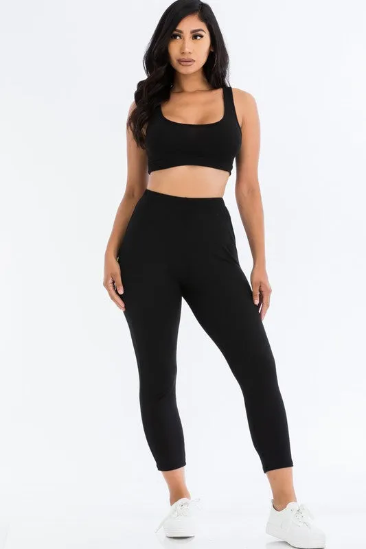 Ribbed Bra Top & Leggings Active Yoga Set