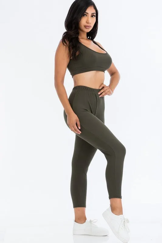 Ribbed Bra Top & Leggings Active Yoga Set