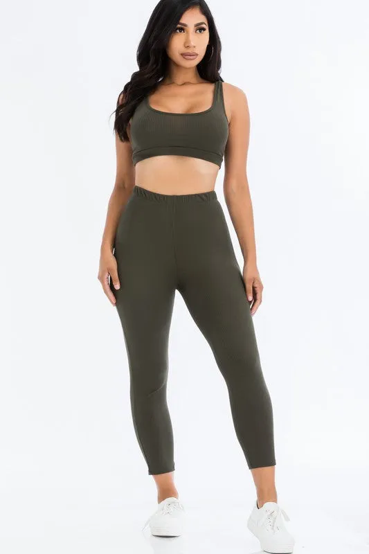 Ribbed Bra Top & Leggings Active Yoga Set