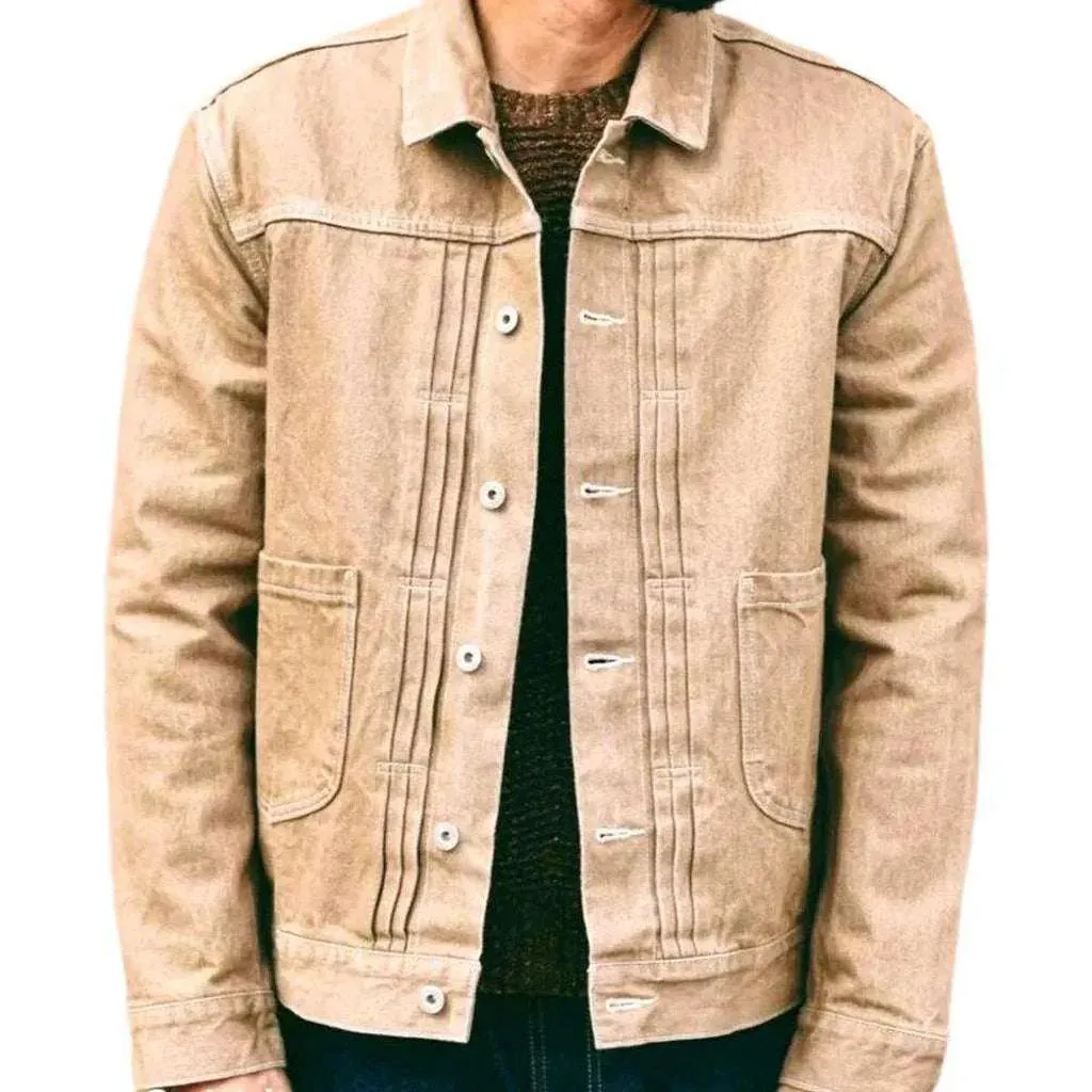 Roomy pocket self-edge jeans jacket
 for men