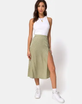 Saika Midi Skirt in Satin Ditsy Rose Sage