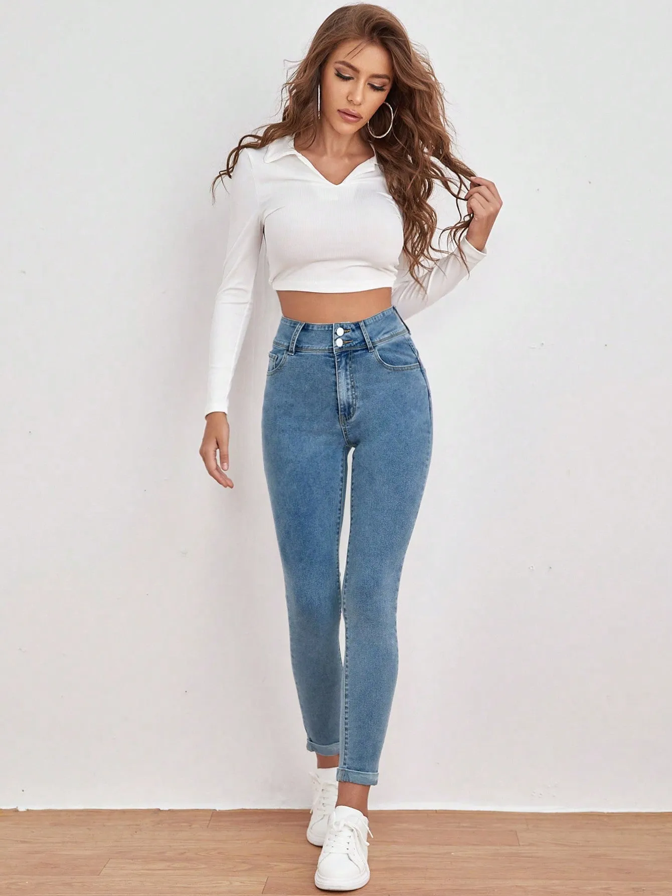 SHEIN Frenchy High Waist Skinny Cropped Jeans