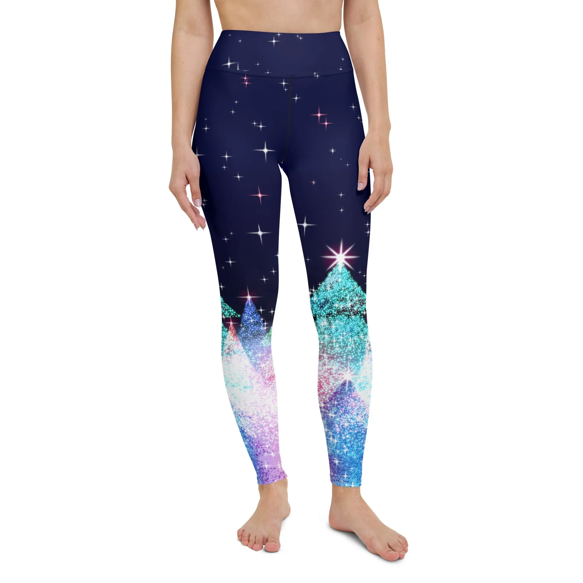 Shimmery Christmas Tree Print Yoga Leggings