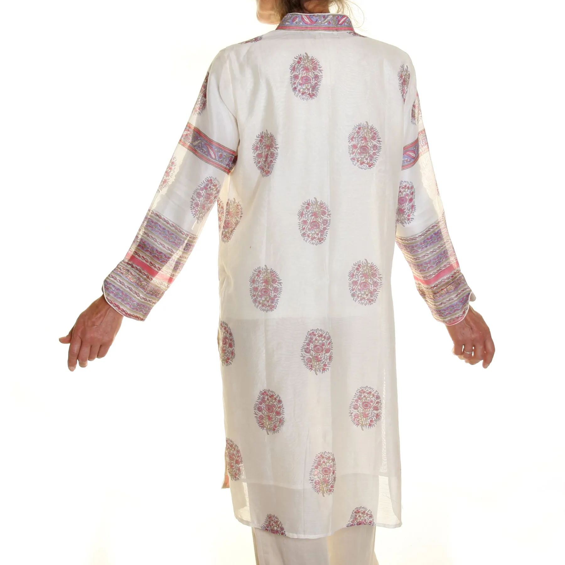 Silk Chanderi Jacket - Pink/Purple Print - Large