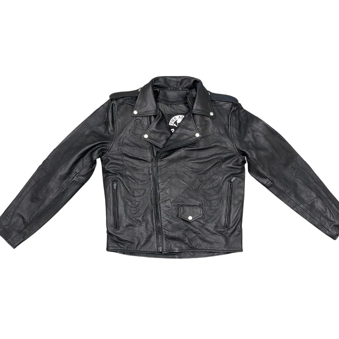 Skeleton Bones Black on Black Classic Style Leather Jacket