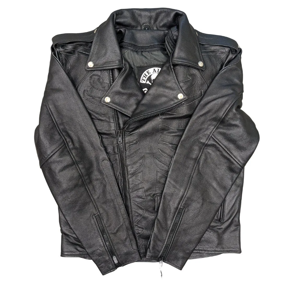 Skeleton Bones Black on Black Classic Style Leather Jacket