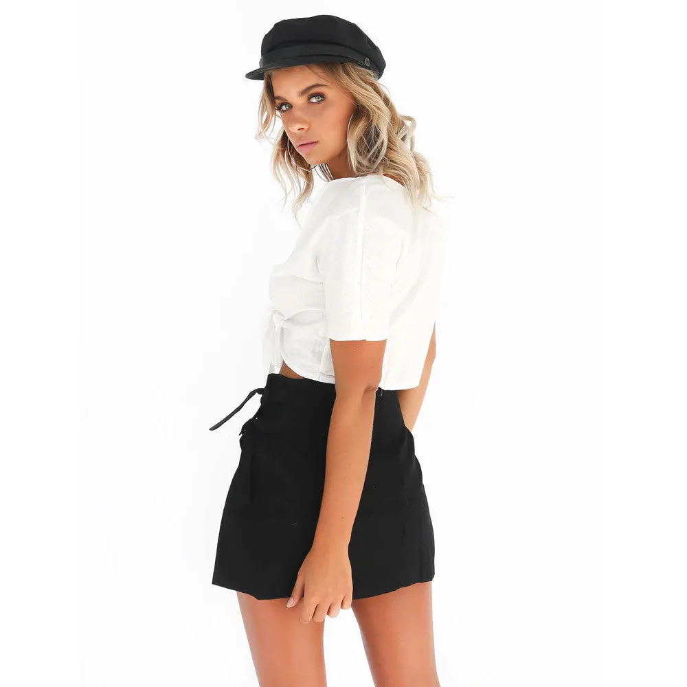 Skirt - Skinny Lace-Up Bandage Short Skirt - Asymmetrical Pencil Skirts