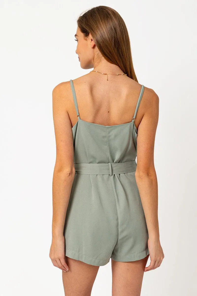 Sleeveless Button Down Belted Romper