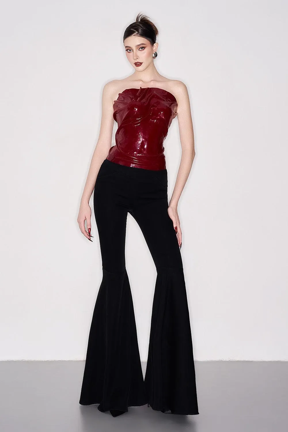 Soleila Fit and Flare High Waist Crepe Floor Length Pants