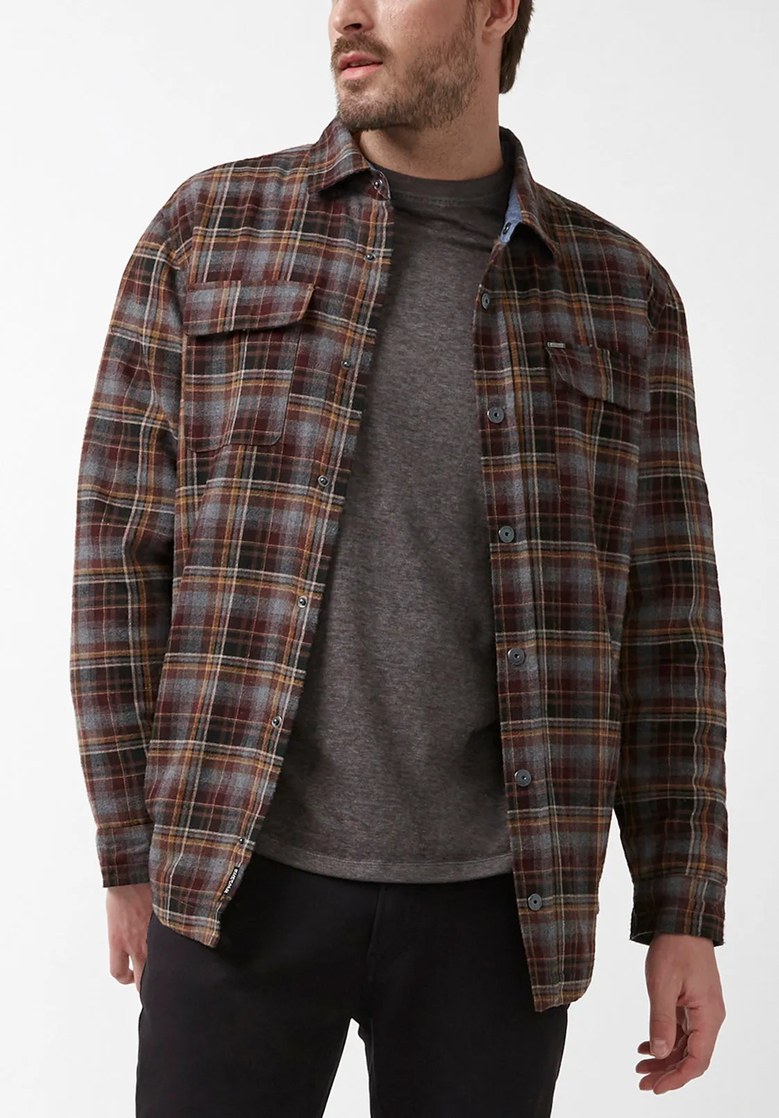 Soqer Men’s Shacket in Grey Brown Plaid - BM24150