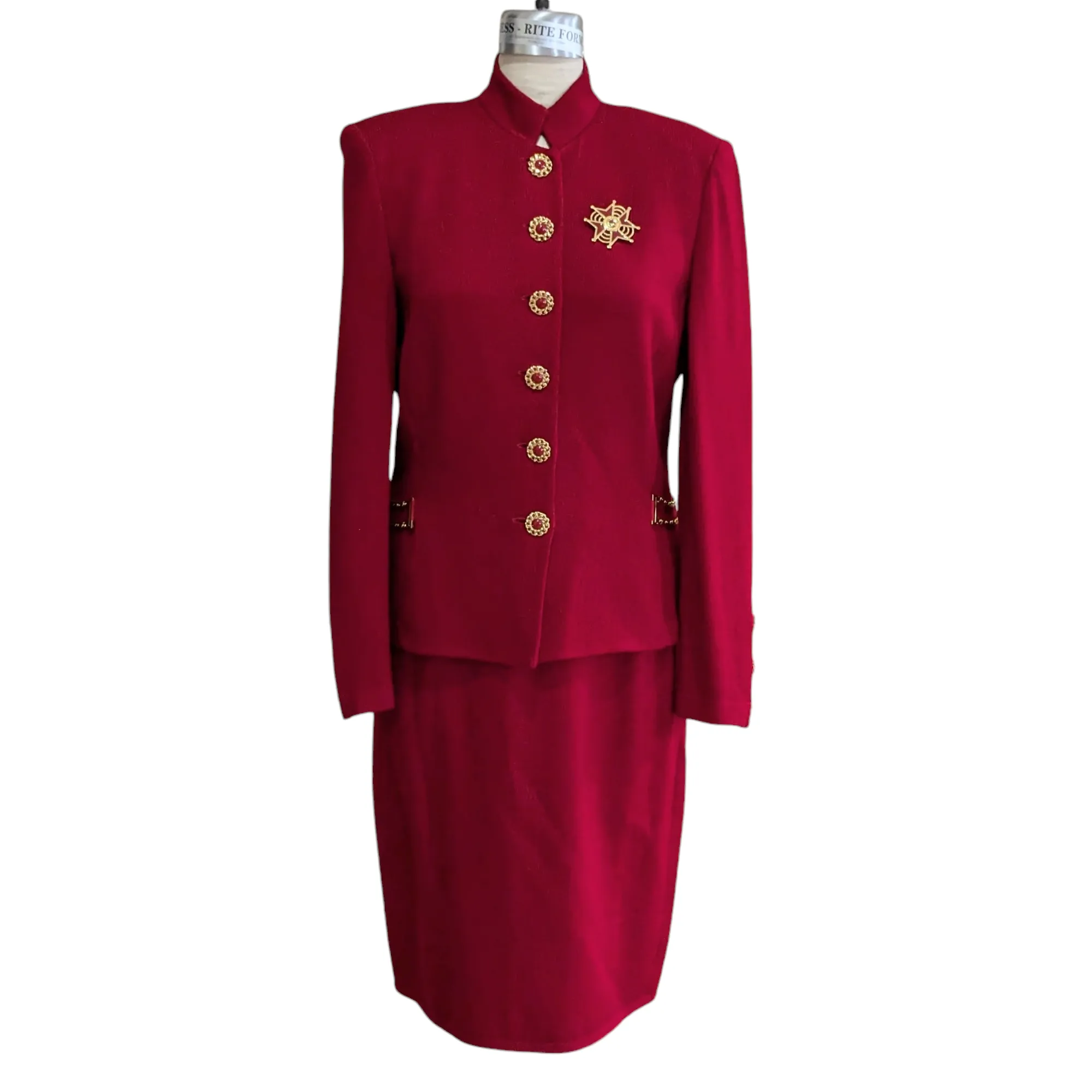 St John Vintage Red Skirted Suit Size 12