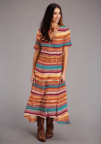 Stetson Women's Sunset Serape Print Herringbone Wrap Front Dress