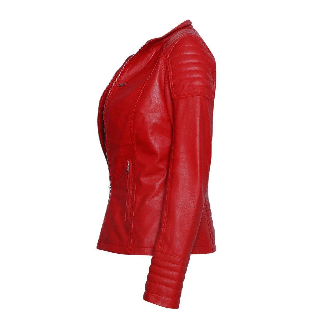 Stylish Red Leather Jacket for Women with Long Sleeves leather jacket women