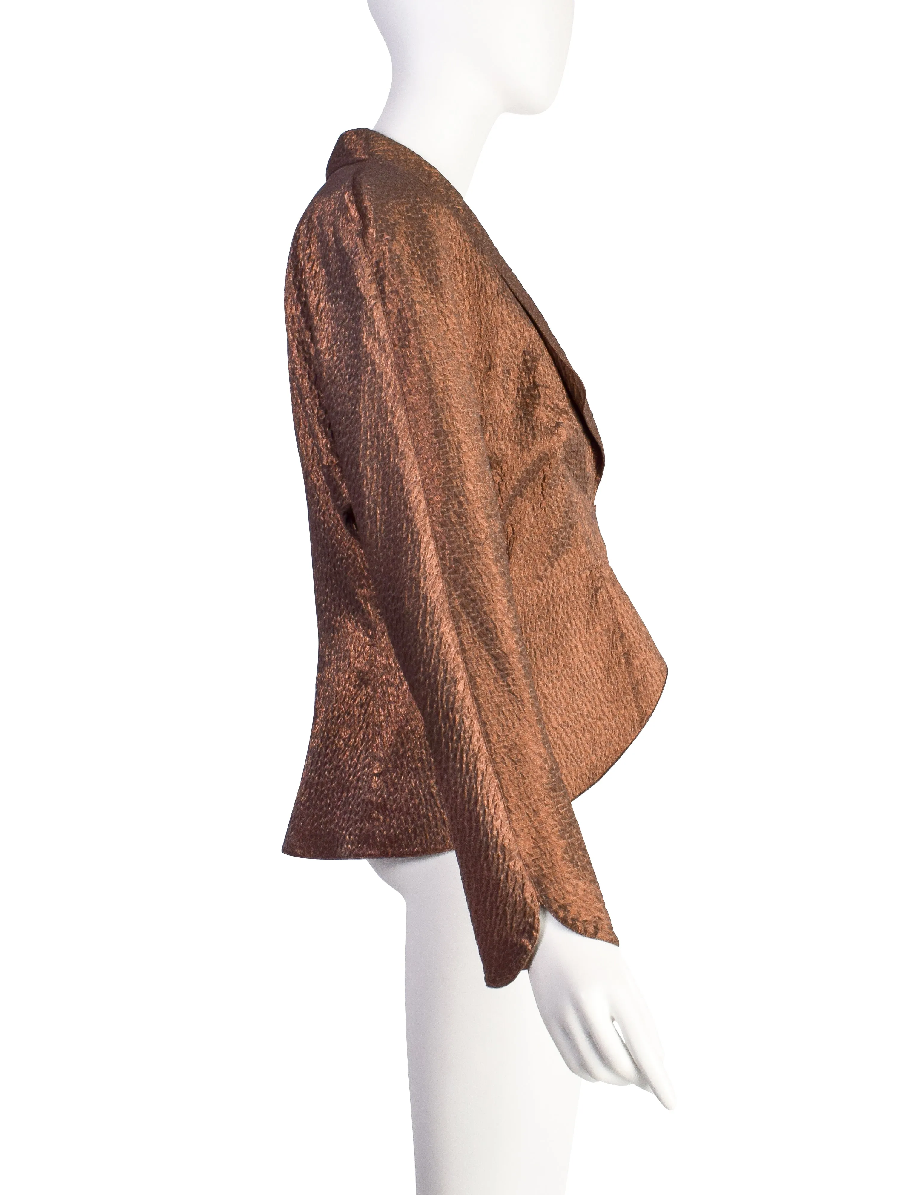 Thierry Mugler Vintage Chocolate Brown Metallic Shimmer Silk Jacket