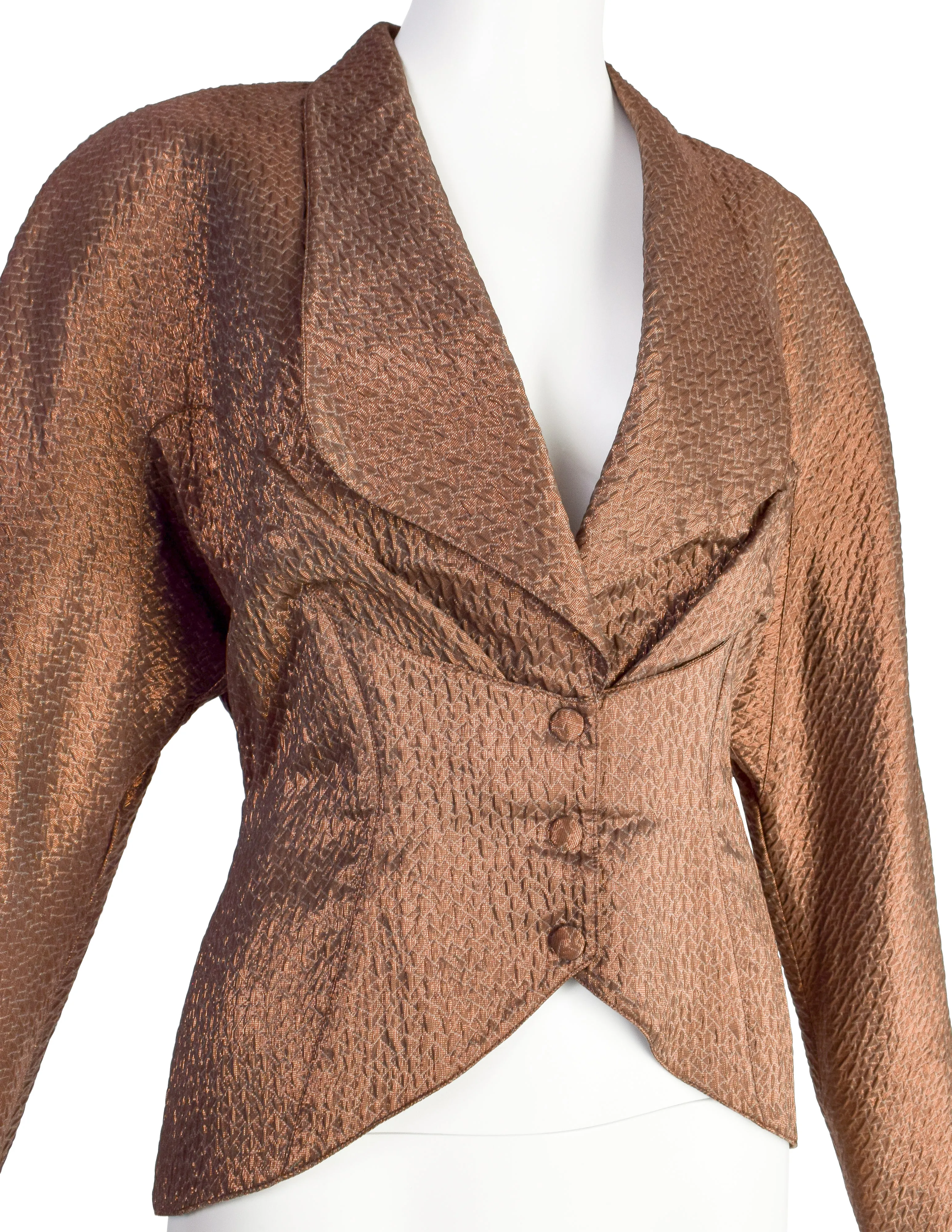 Thierry Mugler Vintage Chocolate Brown Metallic Shimmer Silk Jacket