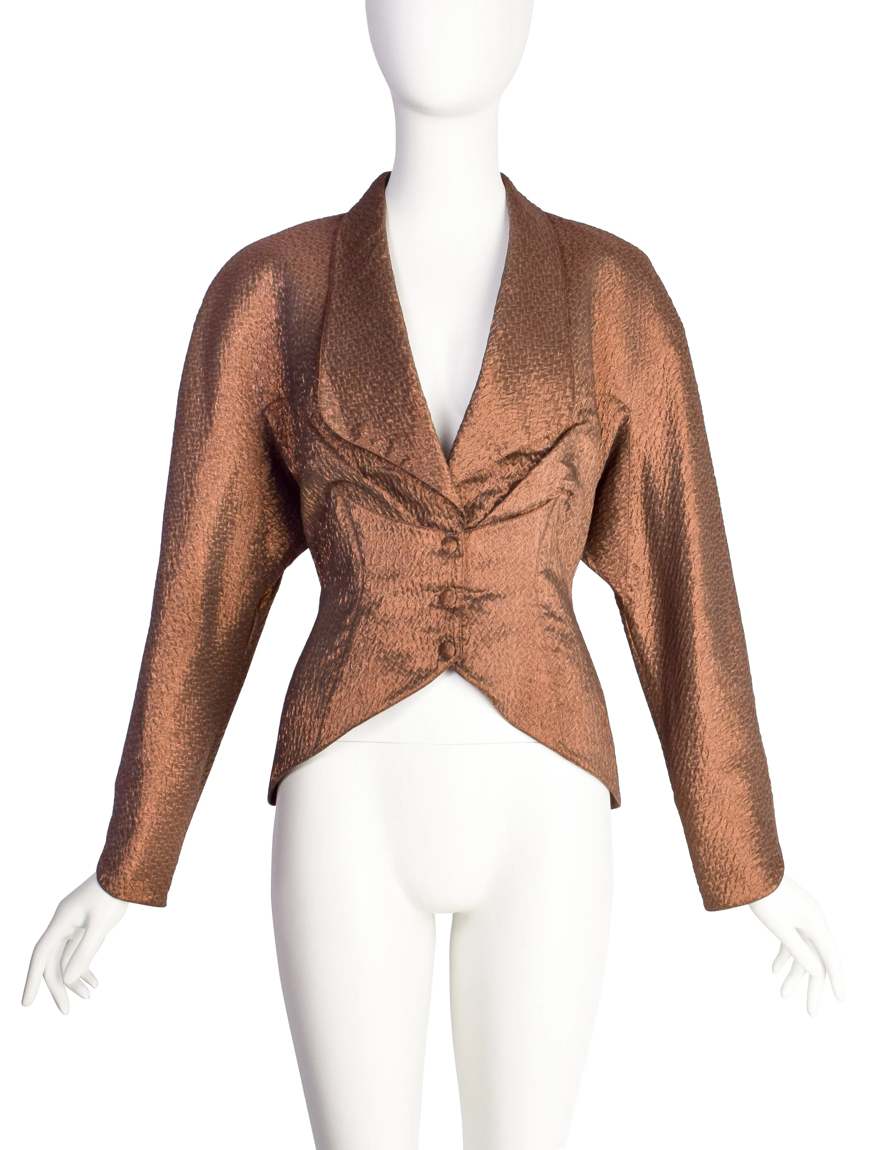 Thierry Mugler Vintage Chocolate Brown Metallic Shimmer Silk Jacket