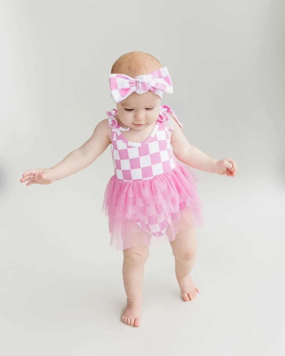 Tutu Romper | Checkered Bubble Gum