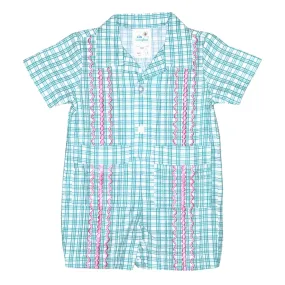 Valencia Guayabera Romper - Pink on Green