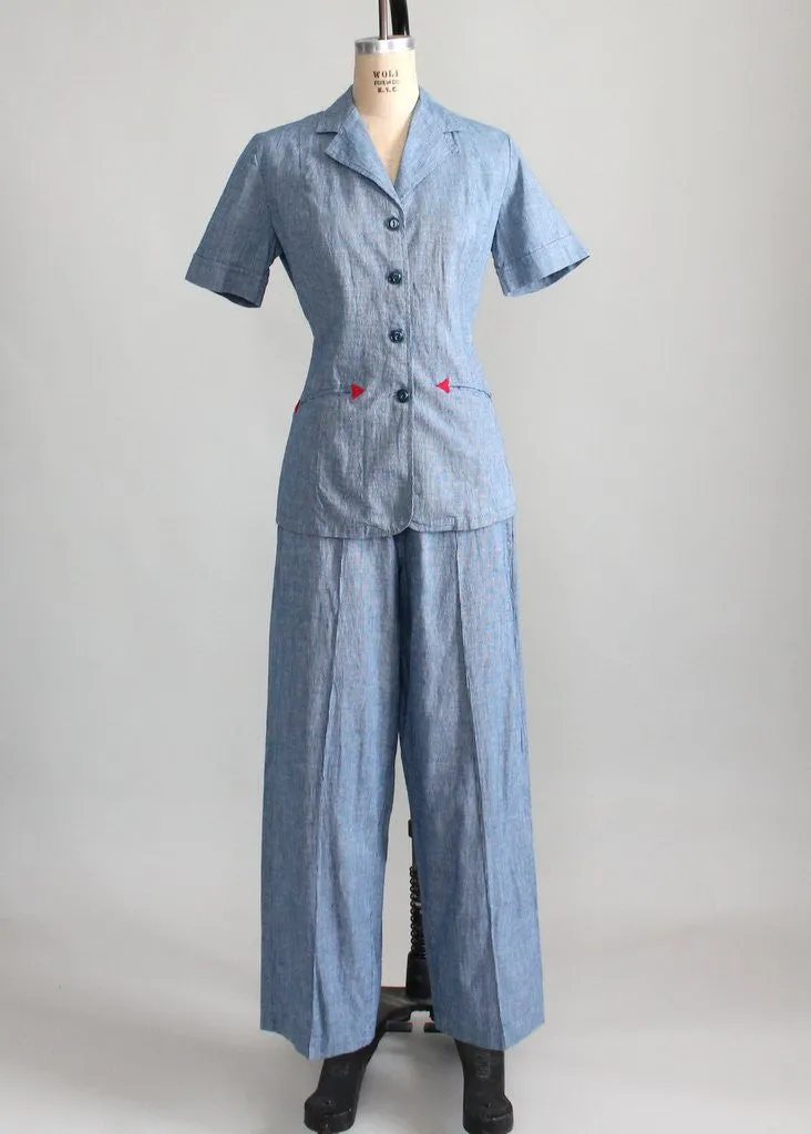 Vintage 1940s Cotton Jacket and Pants Suit