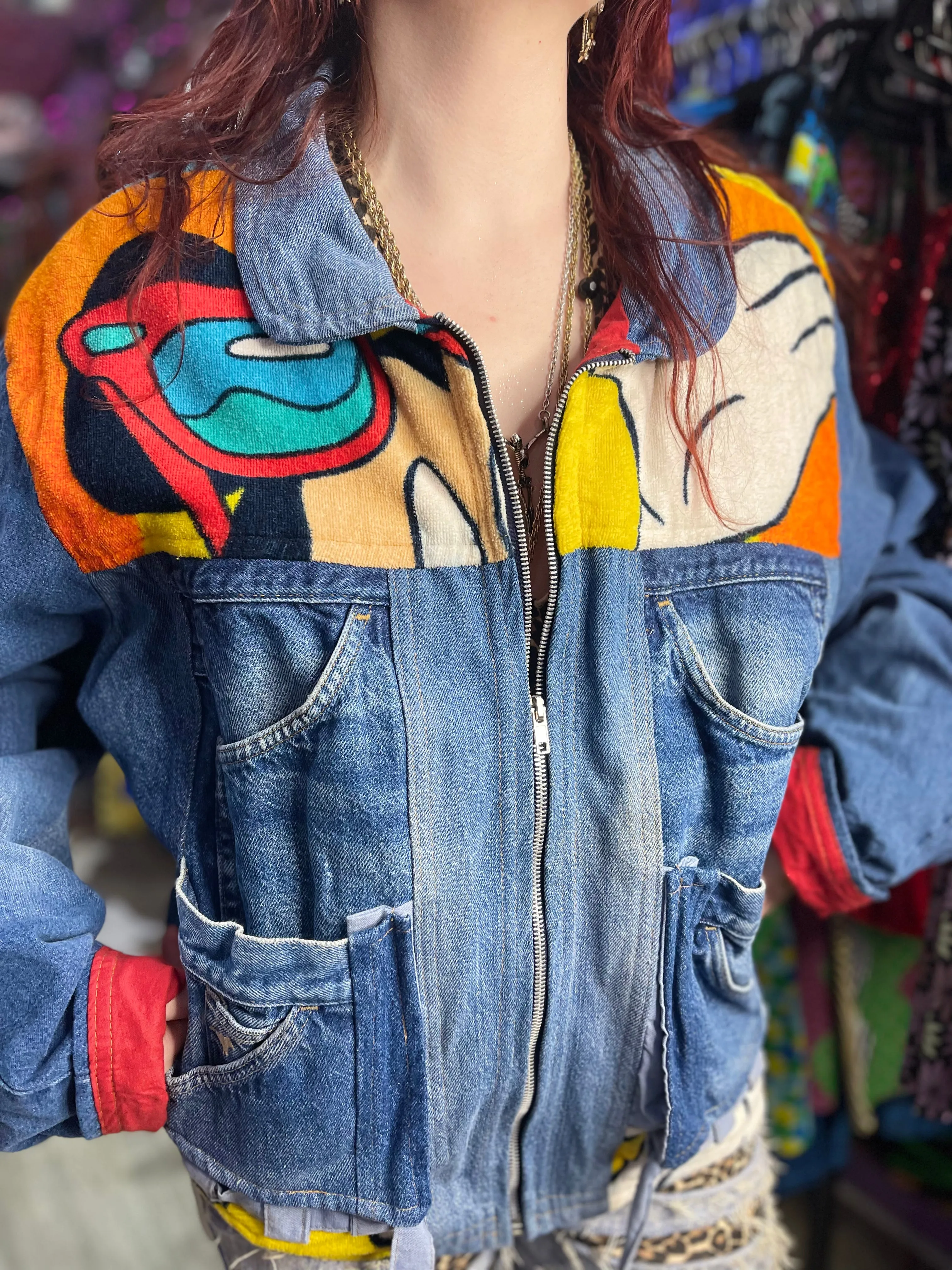 Vintage 80s Donald And Goofy Patchwork Denim Jacket