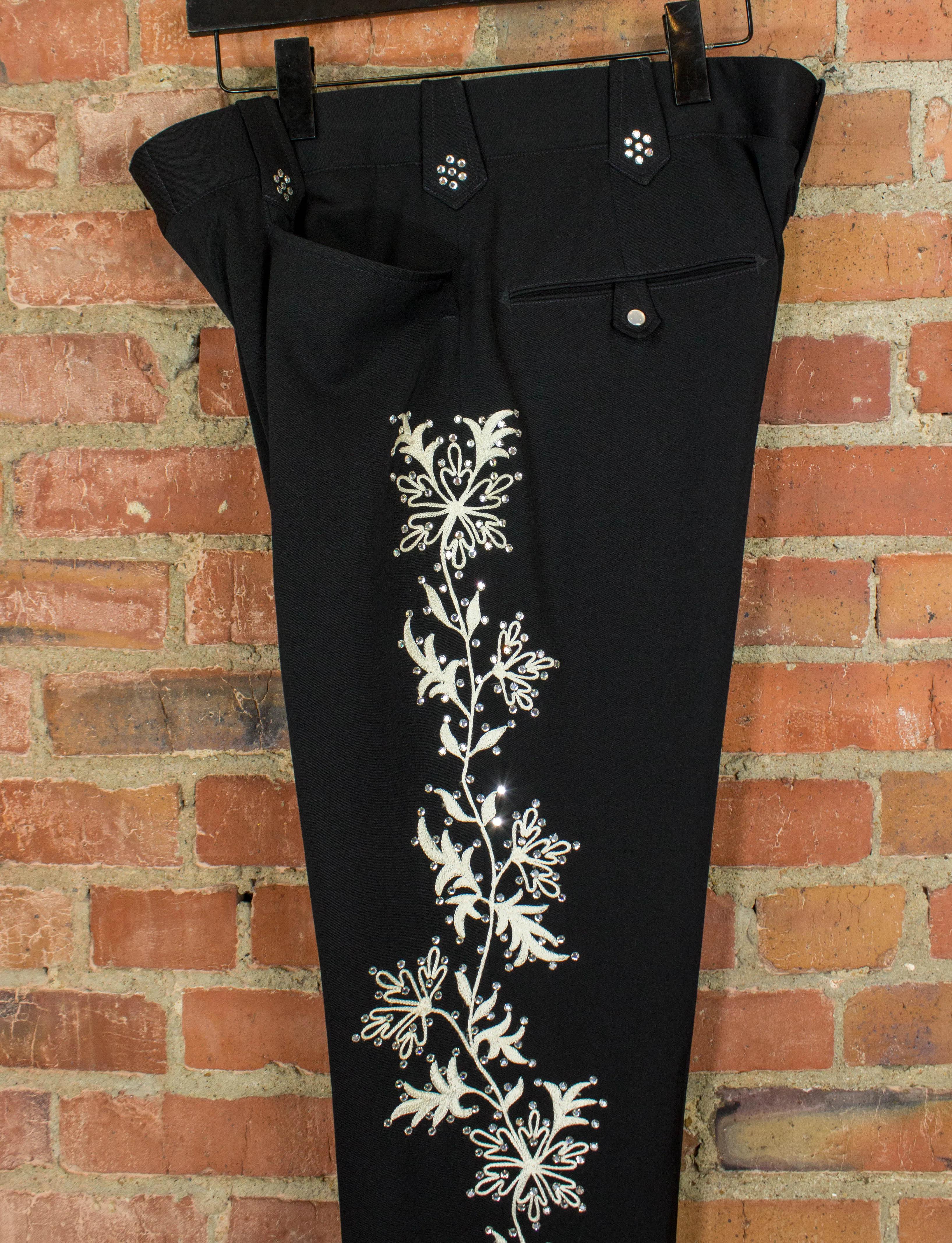 Vintage 80s Nudie's Rodeo Tailors Black and White Rhinestone Suit Pants 34x32