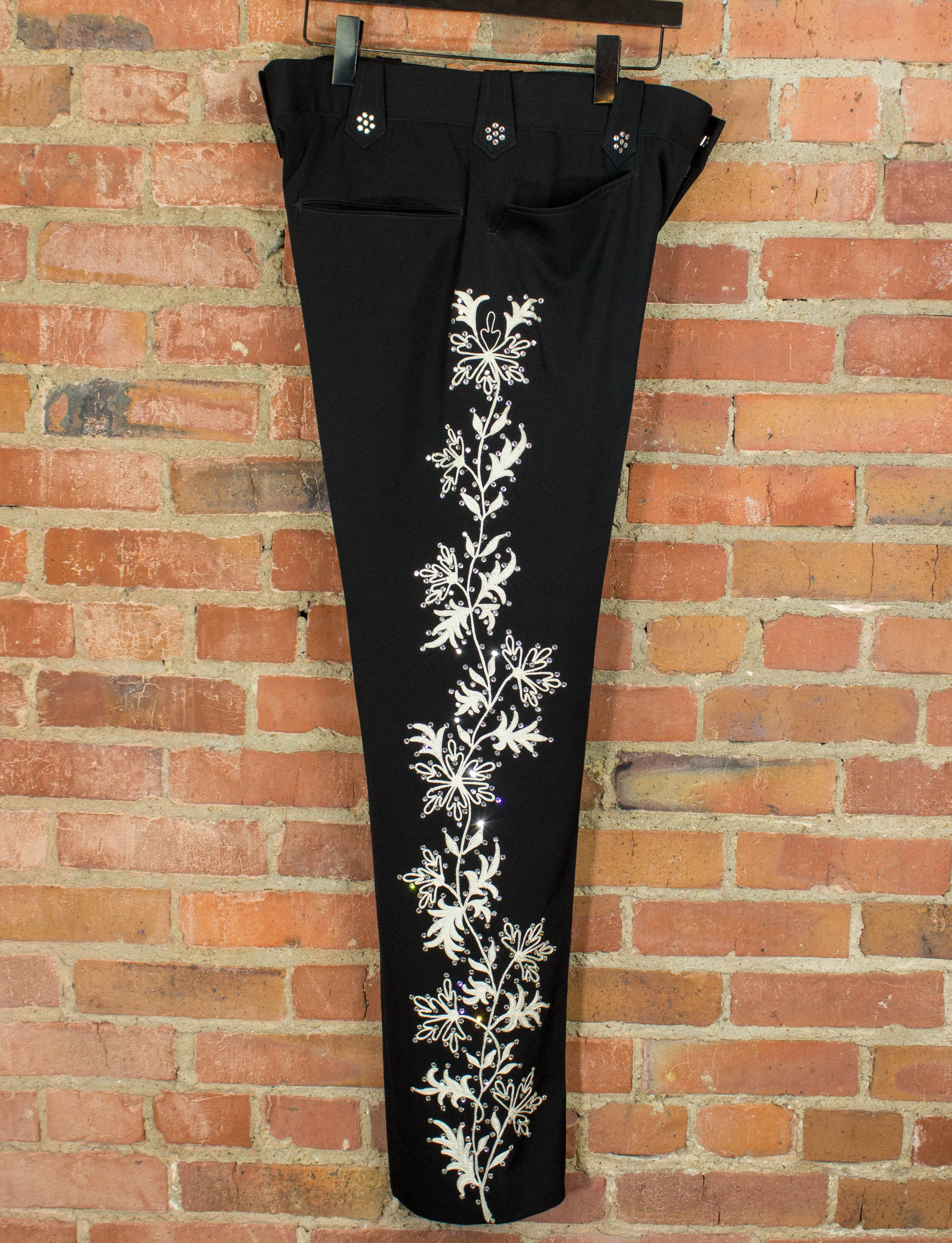 Vintage 80s Nudie's Rodeo Tailors Black and White Rhinestone Suit Pants 34x32