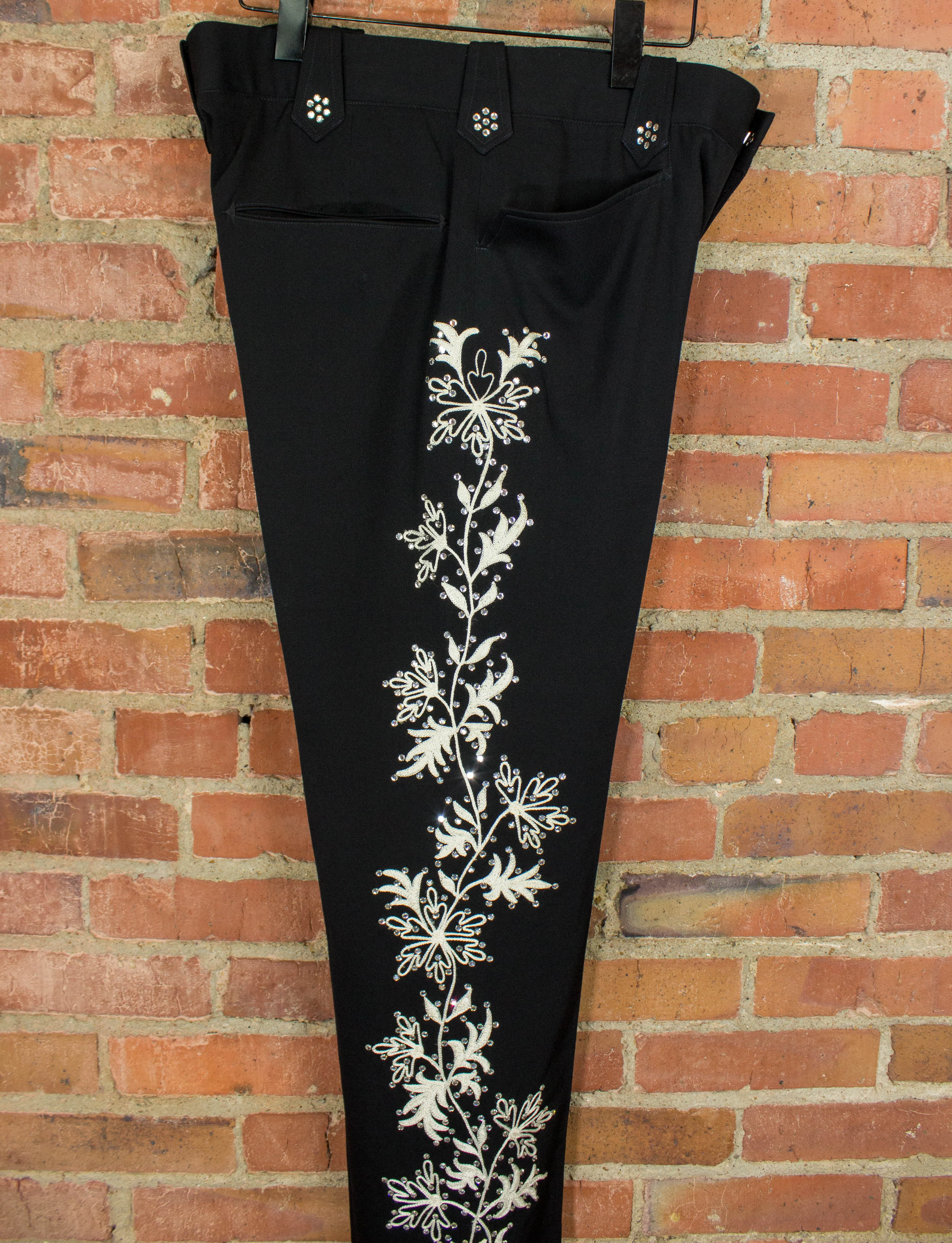 Vintage 80s Nudie's Rodeo Tailors Black and White Rhinestone Suit Pants 34x32