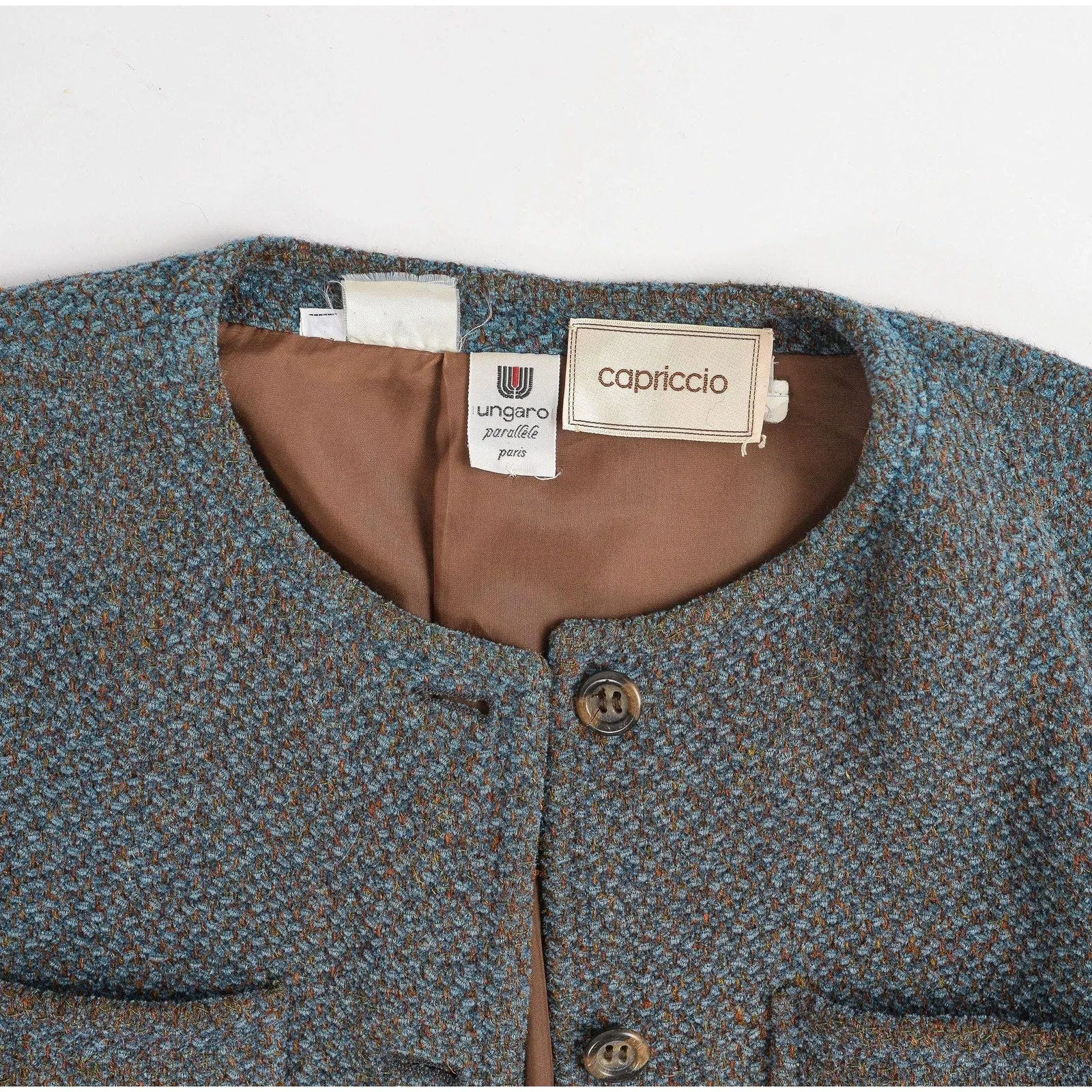 Vintage 80s Ungaro Paris Jacket Blue and Black Woven Button Down Jacket size M