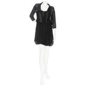 Vintage Black Silk Chiffon Sleeveless Dress and Satin Trim Jacket Set