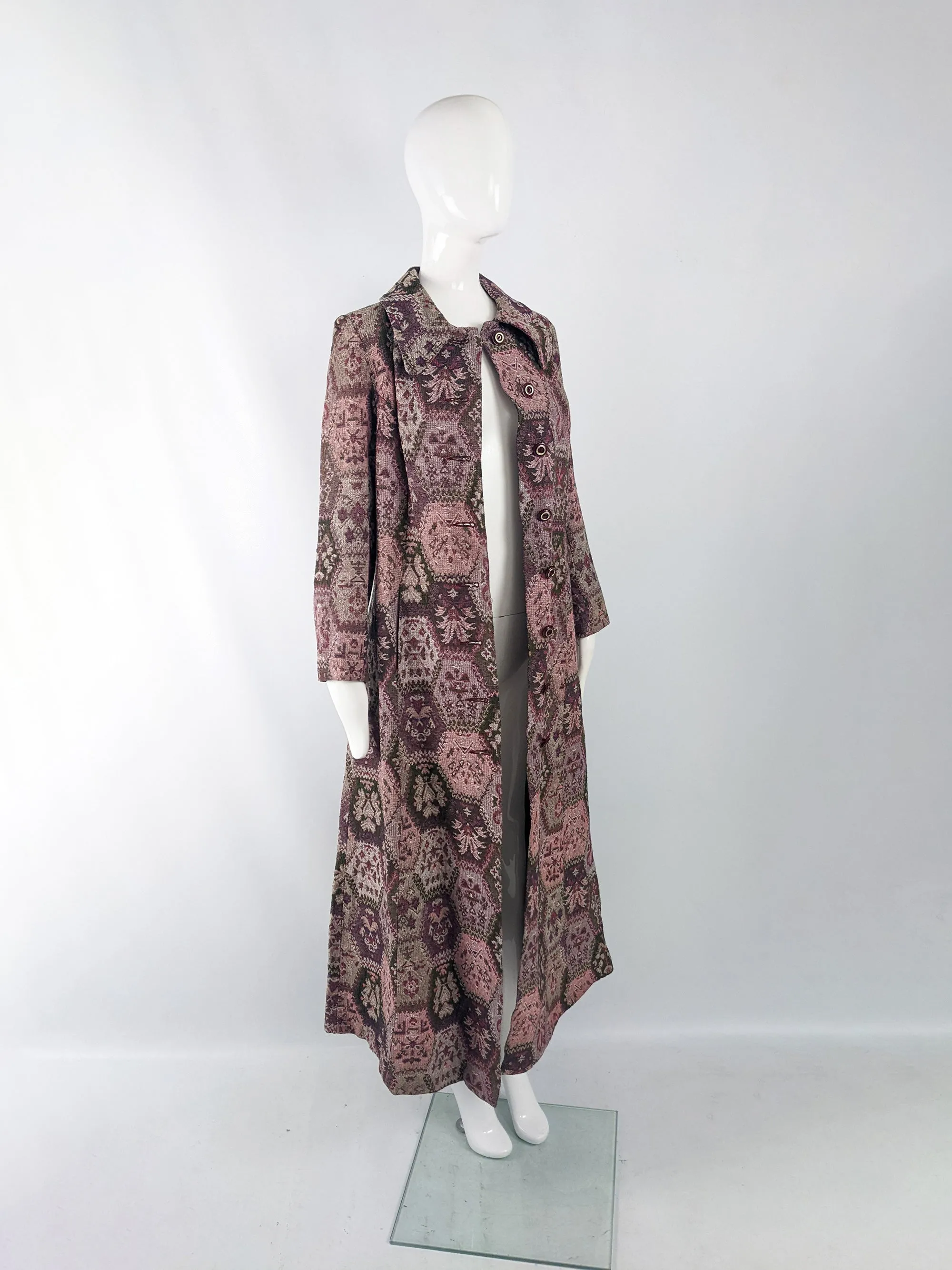 Vintage Womens Tapestry Carpet Maxi Coat, 1970s