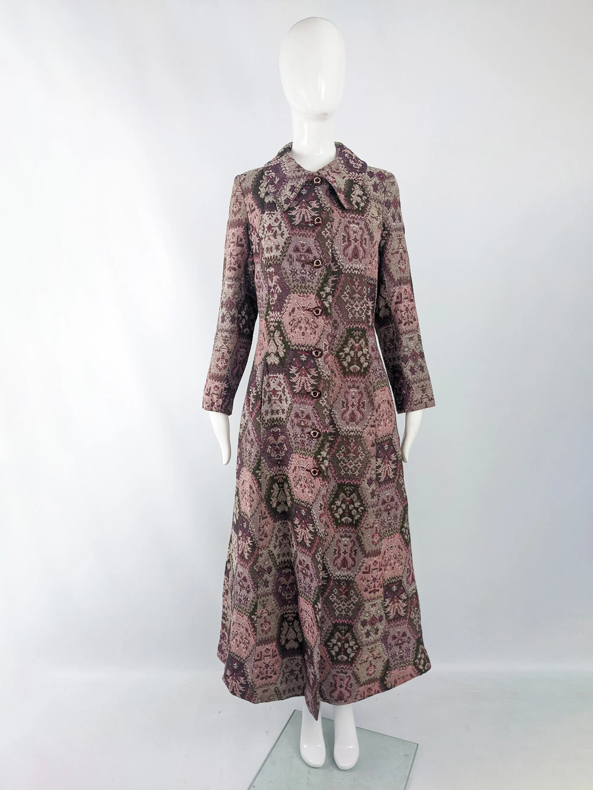 Vintage Womens Tapestry Carpet Maxi Coat, 1970s