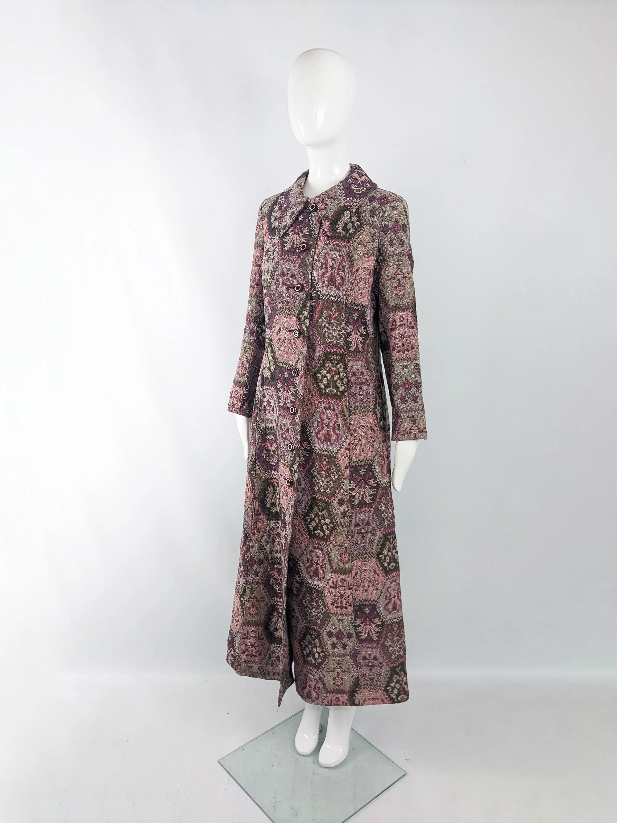 Vintage Womens Tapestry Carpet Maxi Coat, 1970s