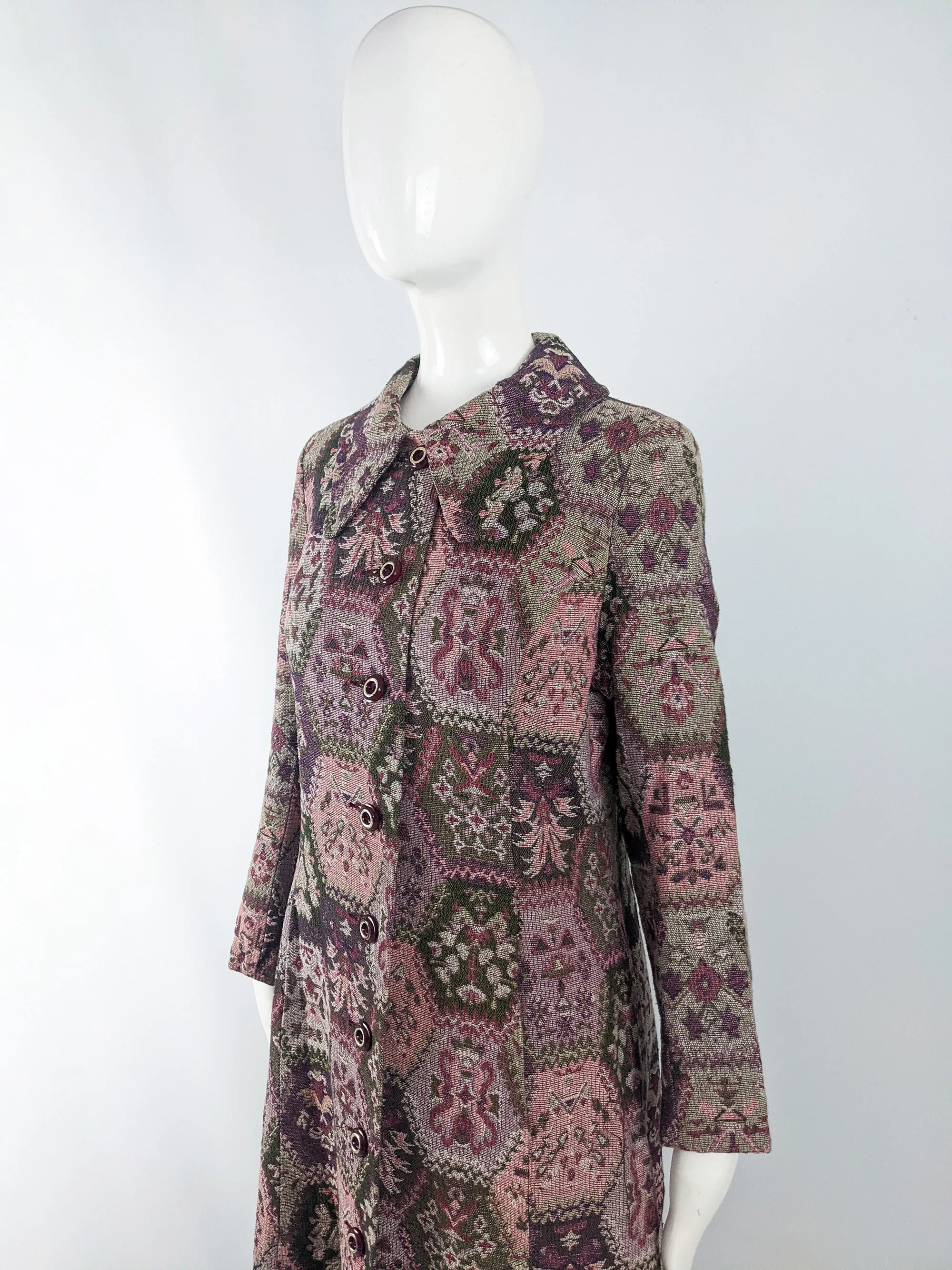 Vintage Womens Tapestry Carpet Maxi Coat, 1970s