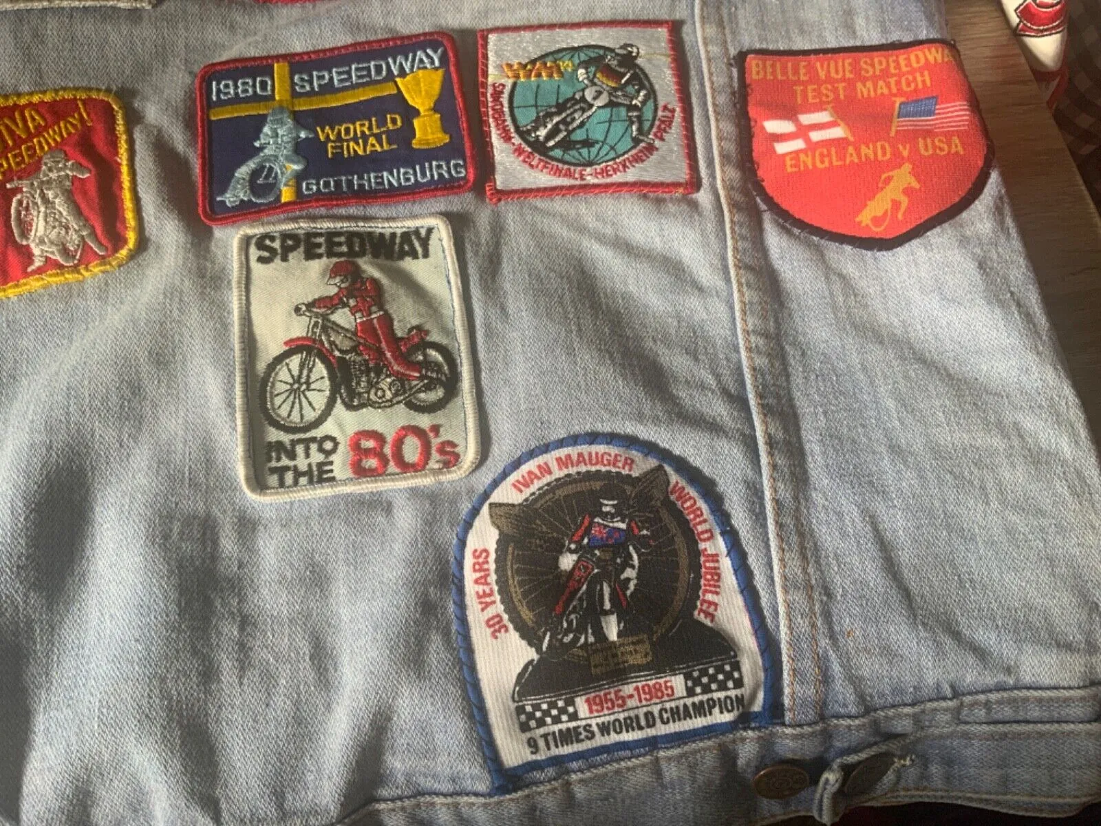 VTG DENIM JACKET 70s 80s SPEEDWAY RACING PATCHES X 28 JAP BIKE GRASSTRACK XS 34